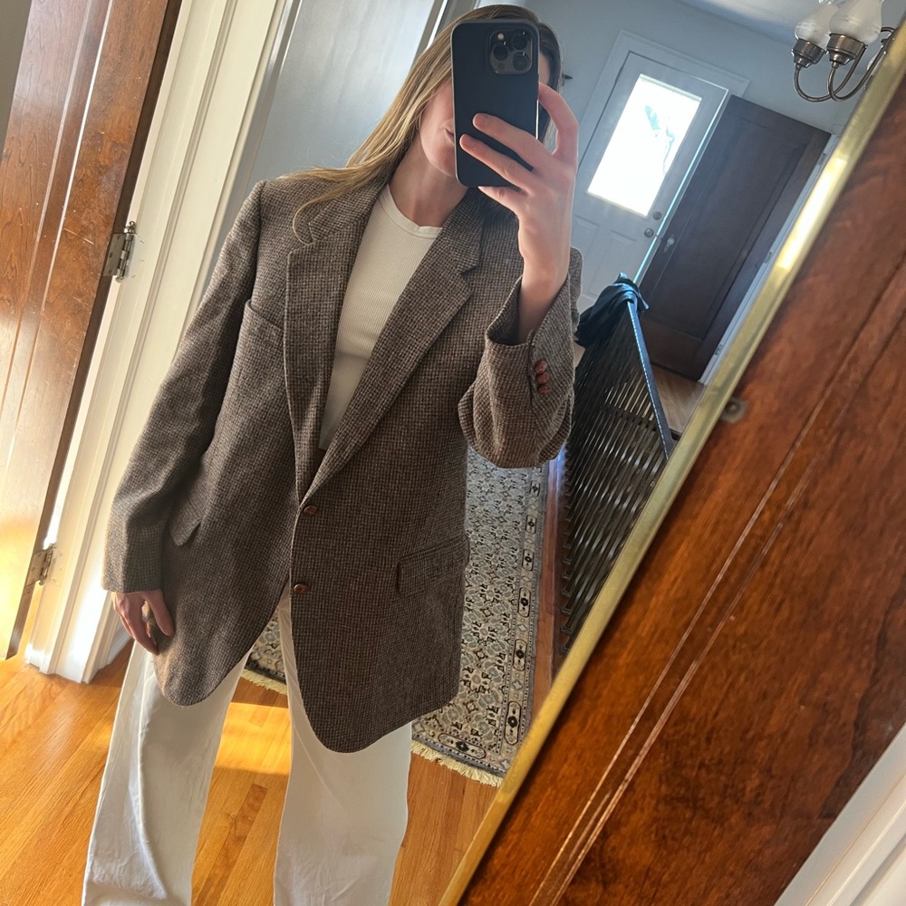 Vintage Tweed Blazer with Leather Buttons
